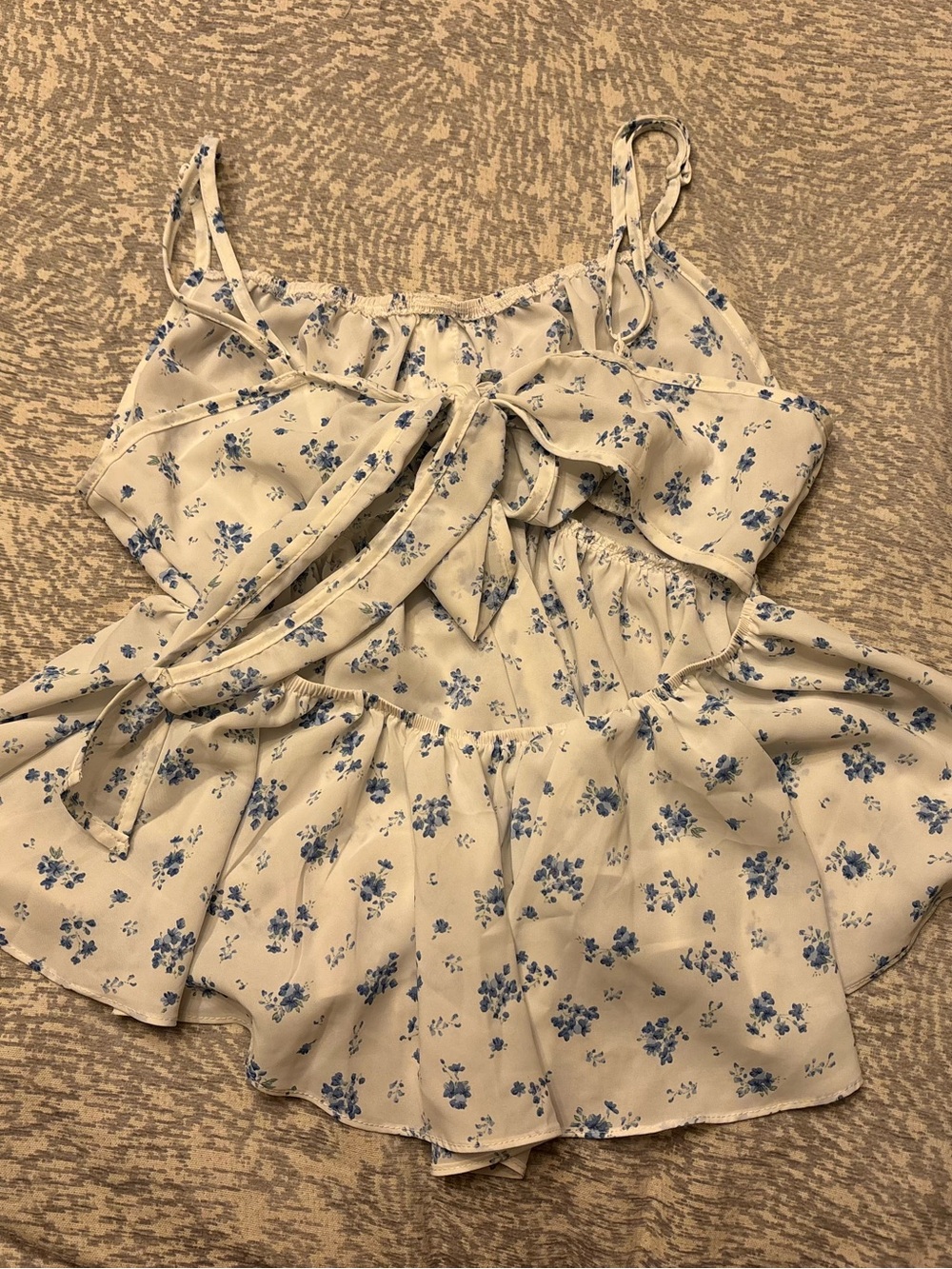 SHEIN Cream & Blue Floral Ruffle Tie-Front Cami
